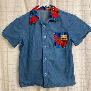 Boys Spider-Man Shirt Denim Button Up Collared Youth Large (10-12)